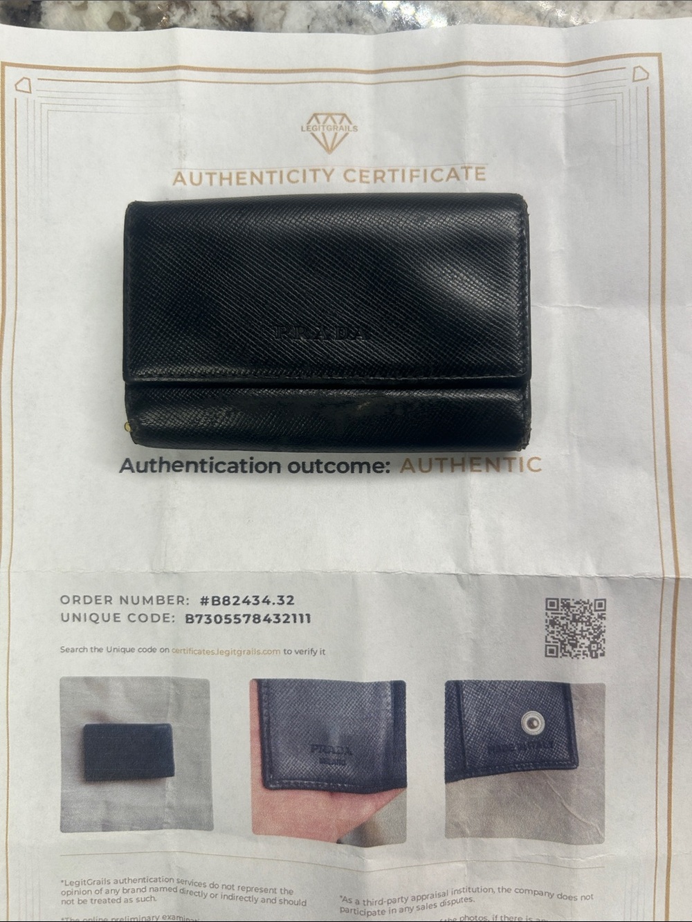 Prada Black Saffiano Leather Key & Card Case with COA
